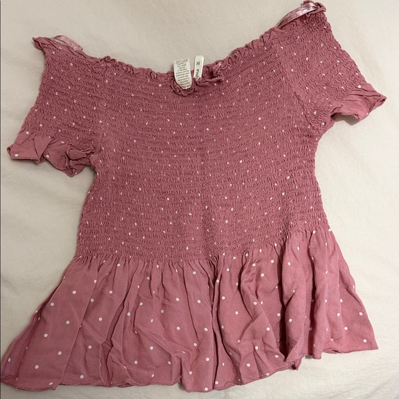 Japna Smocked Peplum Blouse in Dusty Pink with White Dots - Picture 3 of 5